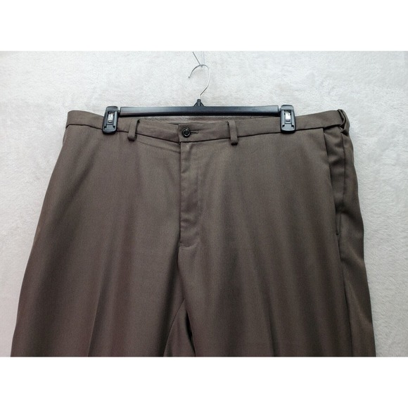 Haggar Dress Pants Men's Size 40 Brown Polyester Slash Pockets Expandable Waist - Picture 4 of 10
